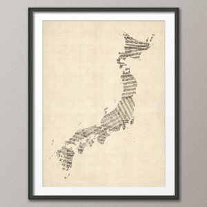 Japan Old Sheet Music Map, Art Print QX (340)