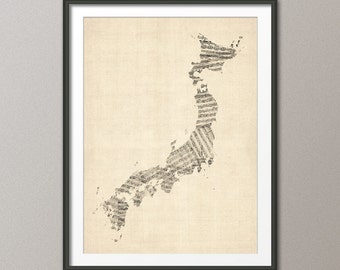 Japan Old Sheet Music Map, Art Print QX (340)