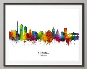 Brighton Skyline England, Cityscape Painting Art Print Poster CX (15998)