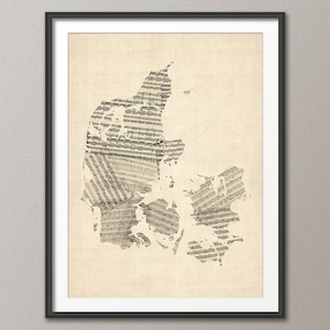 Partitions anciennes du Danemark, carte, impression d&#39;art QX (985)
