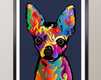 Chihuahua Bunter Hund Illustration, Pop Art Druck (1745)