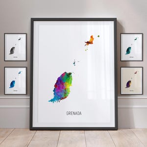 Grenada Map, Watercolour Painting Art Print Poster MX (10839)