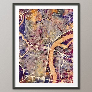 Philadelphia Map, Philadelphia Pennsylvania City Street Map, Art Print (1918)