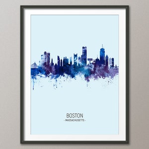 Boston Skyline, Boston Massachusetts Cityscape Art Print Poster Portrait (6880))