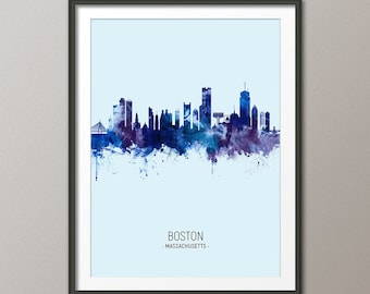 Boston Skyline, Boston Massachusetts Cityscape Art Print Poster Portrait (5515)