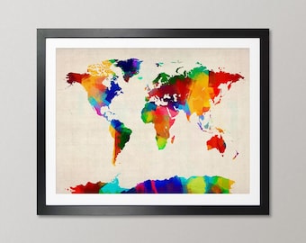 Rolled Paint Map of the World, Art Print Poster WM (894)