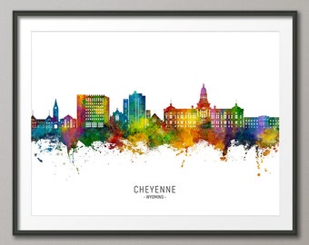Cheyenne Skyline Wyoming, Cityscape Painting Art Print Poster CX (26348)