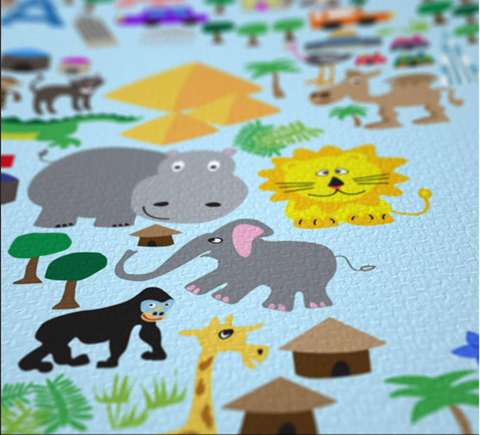 Animal Map of the World Map for Children and Kids, Canvas Art Print ...