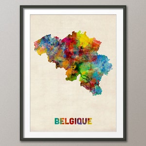 Aquarelle de la Belgique carte (Belgique), Impression d'art (1323)