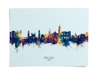 Malaga Skyline Spain, Poster Print Cityscape Art ZX (21630) - Etsy