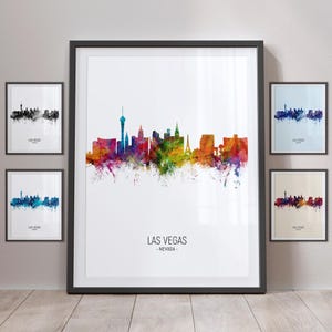 Ligne d'horizon de Las Vegas, Las Vegas Nevada Cityscape Art Print Poster Portrait PX (4882)