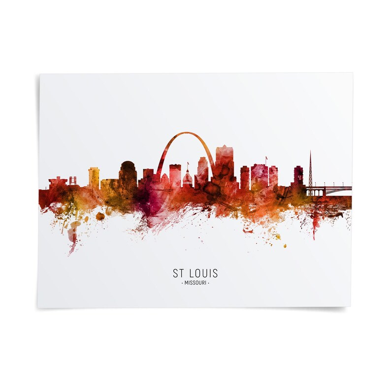 the skyline of St. Louis, Missouri, with the iconic Gateway Arch and other notable structures in the background.