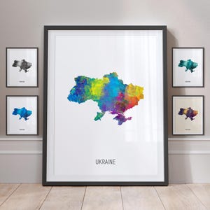Póster con impresión artística de pintura en acuarela con mapa de Ucrania MX (10963)