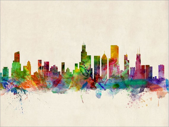 Chicago Skyline Chicago Illinois Cityscape Art Print 470 - Etsy Chicago Skyline Chicago Illinois Cityscape Art Print 470 - Etsy