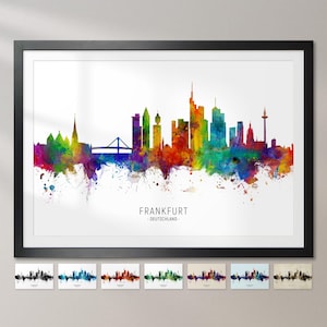 Frankfurt Skyline Deutschland, Cityscape Painting Art Print Poster CX (6499)