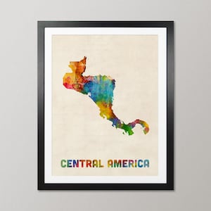 Central America Map, Watercolour Art Print Poster, Country Travel Wall Decor - JM (4004)