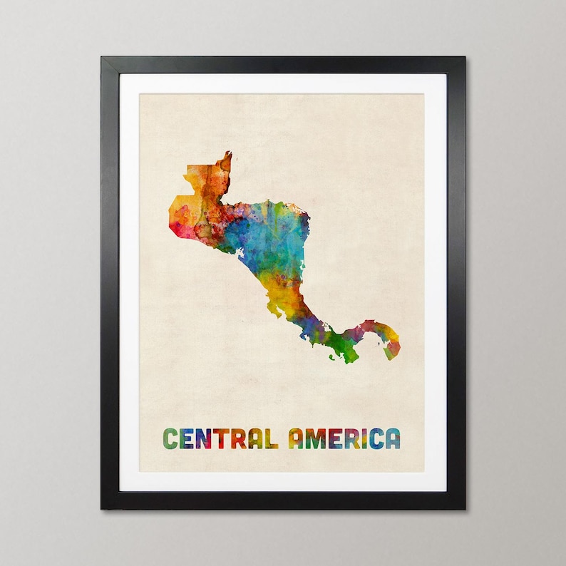 Central America Map, Watercolour Art Print Poster, Country Travel Wall ...