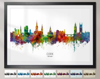 Cork Skyline Ireland, Cityscape Painting Art Print Poster CX (6676)