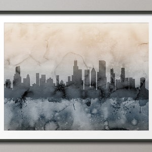 Skyline van Chicago, Chicago Illinois Cityscape Art Print (1248)