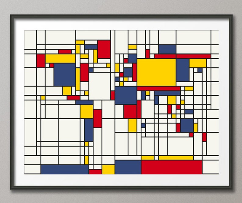 Map of the World Map in the style of Piet Mondrian, Art Print 202 image 1