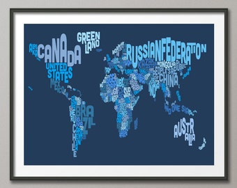 Typography Text Map of the World Map, Art Print (602)