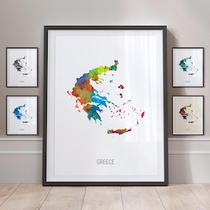 Griechenland Landkarte, Aquarell Malerei Kunstdruck Poster MX (10838)
