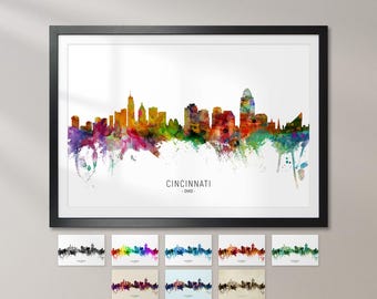 Skyline von Cincinnati, Ohio, Stadtbild-Kunstdruck-Poster KX (6564)
