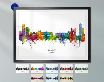Rennes Skyline France, Poster Print Cityscape Art ZX (23414)