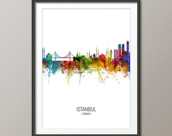 Istanbul Skyline, Istanbul Turkey Cityscape Art Print Poster Portrait (5027)