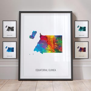Equatorial Guinea Map, Watercolour Painting Art Print Poster MX (10824)