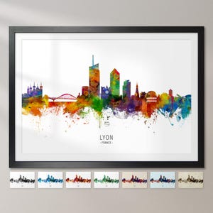 Lyon Skyline Frankreich, Stadtansicht Malerei Kunstdruck Poster CX (6718)