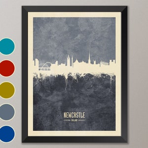 Newcastle Skyline, Newcastle Cityscape England, Watercolor Art Print Poster (4689)