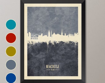 Newcastle Skyline, Newcastle Cityscape England, Watercolor Art Print Poster (4689)