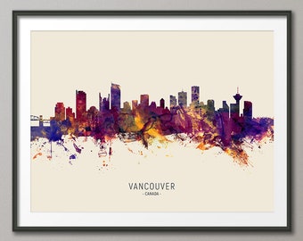 Vancouver Skyline Canada, Cityscape Painting Art Print Poster LS (15064)