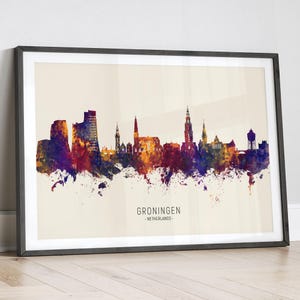 Groningen Skyline Nederland, stadsgezicht schilderij kunstafdruk poster LX (15149)