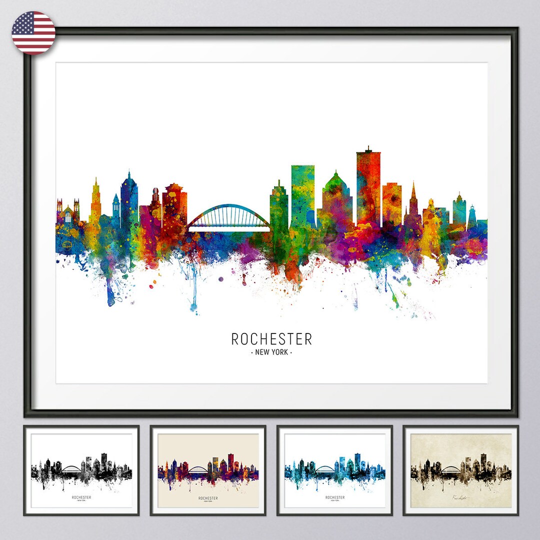 Rochester Skyline New York, Cityscape Painting Art Print Poster YX ...