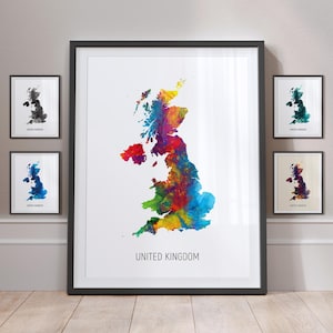 Kaart van het Verenigd Koninkrijk, aquarel schilderij Art Print poster MX (10965)