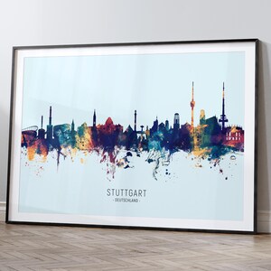 Stuttgart Skyline Deutschland, Cityscape Painting Art Print Poster HX (12127)