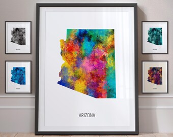 Arizona Map, US State Watercolour Painting Art Print Poster MX (30970)