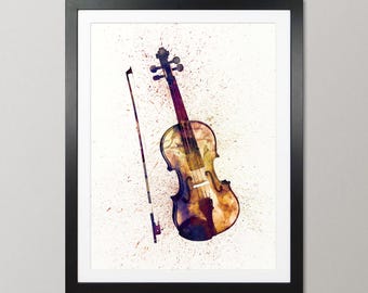 Violin Music Instrument, Abstract Watercolor - Art Print Poster (1989)