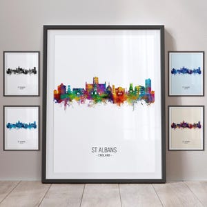 St Albans Skyline, St Albans England Cityscape Art Print Poster Portrait PX (23528)