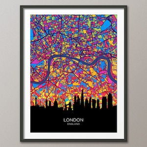 London England Skyline Map, Cityscape Art Print Poster (32261)