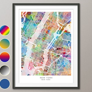 Kaart van New York, kaart van New York City, aquarel Art Print Poster (31242)