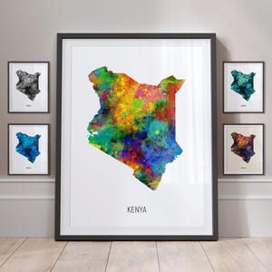 Póster con impresión artística de acuarela con mapa de Kenia (MX) (10864)