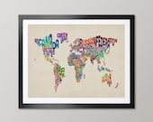 Typographic Text Map of the World, Art Print Poster (889)