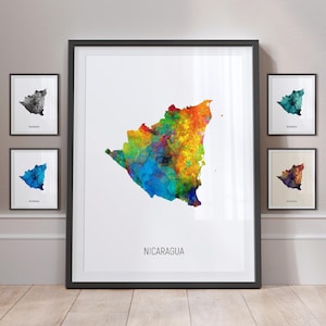 Nicaragua Map, Watercolour Painting Art Print Poster MX (10897)