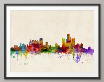 Detroit Michigan Skyline, Art Print (535)