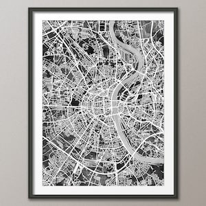 Köln Map, Köln Deutschland Stadtplan, Aquarell Kunstdruck schwarz weiß (4510)