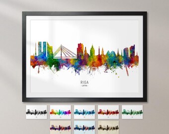 Riga Skyline Latvia, Cityscape Art Print Poster KX (6680)