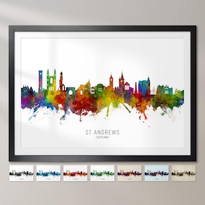 Póster con impresión artística de la pintura del horizonte de St Andrews, Escocia, paisaje urbano CX (6604)